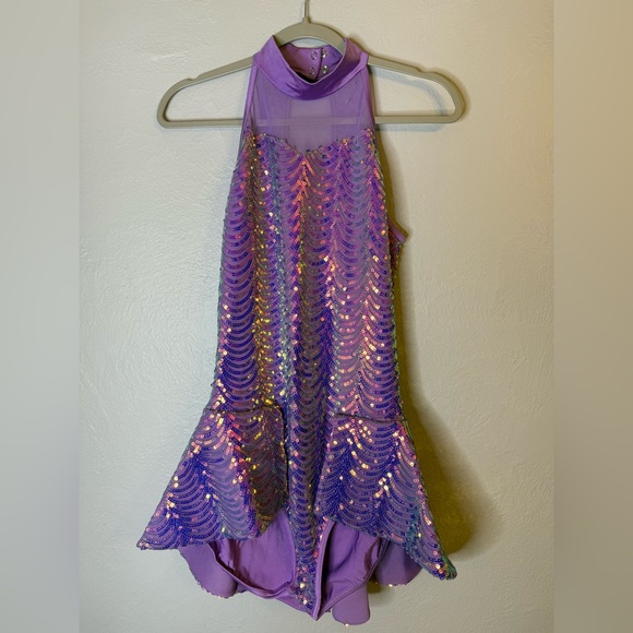 Weissman Dance Costume Chandelier Sequin Back Bustle Leotard Purple NEW Large - Picture 2 of 10